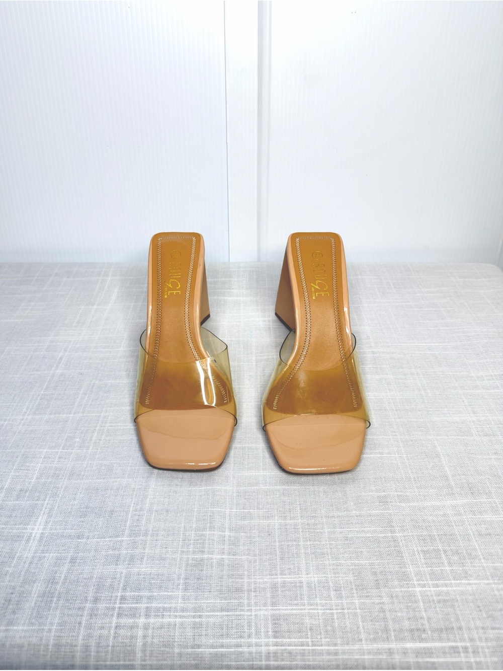 Nude Clear Strap Square Toe Mule Heels | Block Heel Size 7.5 - Picture 2 of 5
